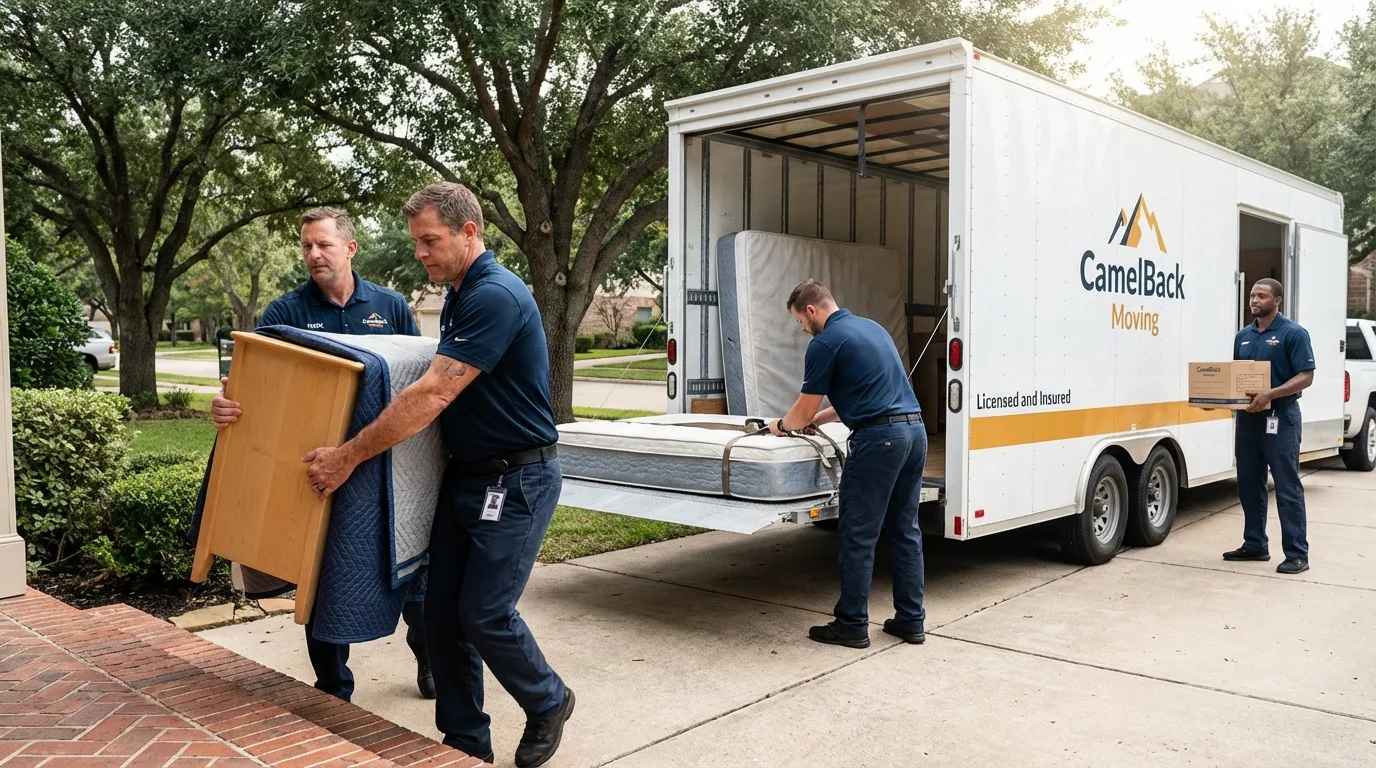 Crew loading residential truck for cross-state move from Crooks, SD