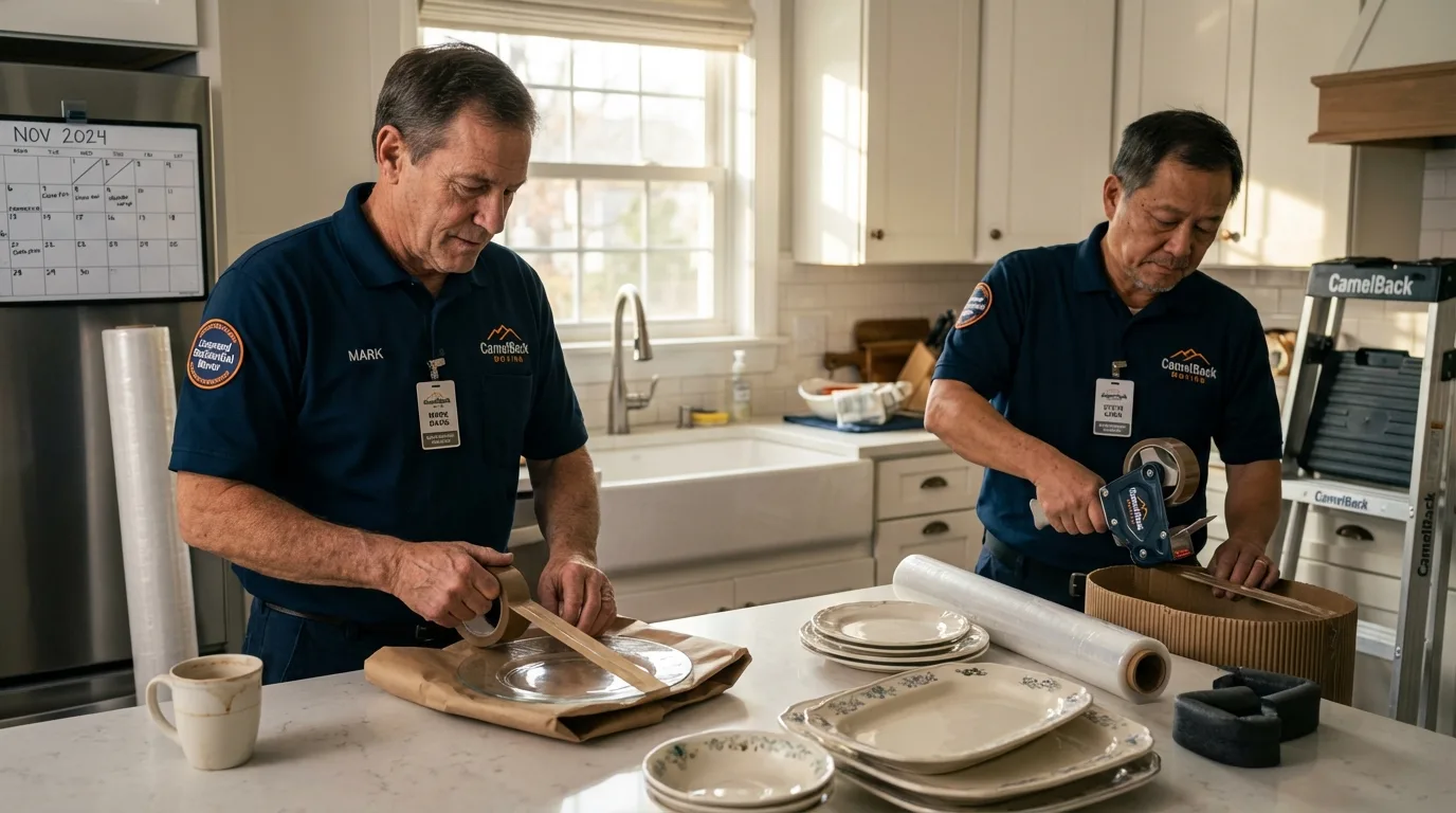 Professional crew packing kitchen dishware in Crooks, SD